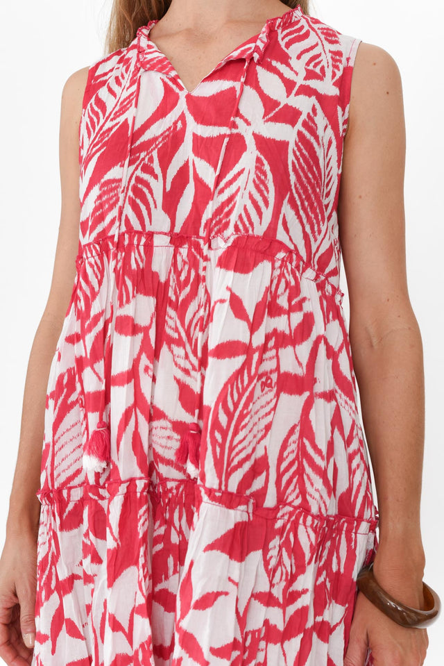 Tulla Pink Tropical Cotton Sleeveless Dress image 7