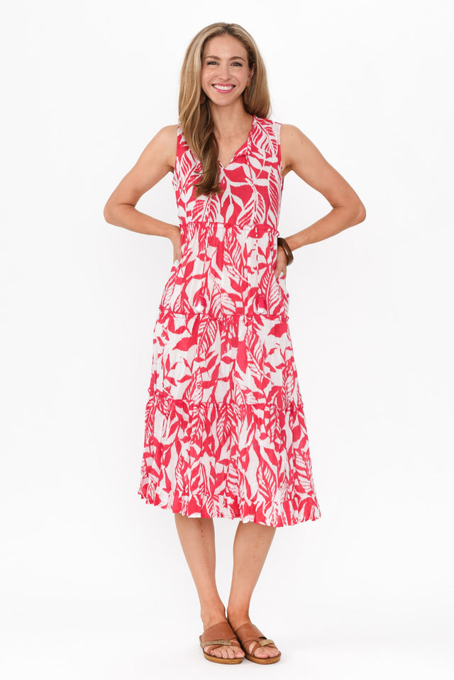 Tulla Pink Tropical Cotton Sleeveless Dress image 1