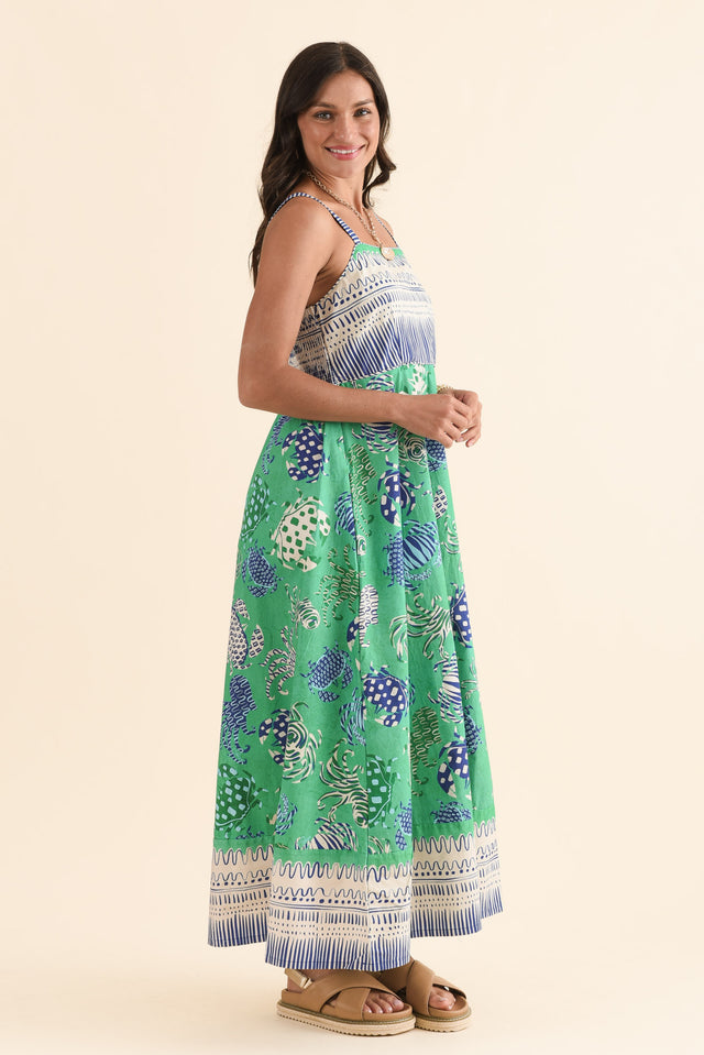 Tulli Green Coastal Cotton Poplin Dress,Side,Brunette model,alt text|model:Brontie image 3