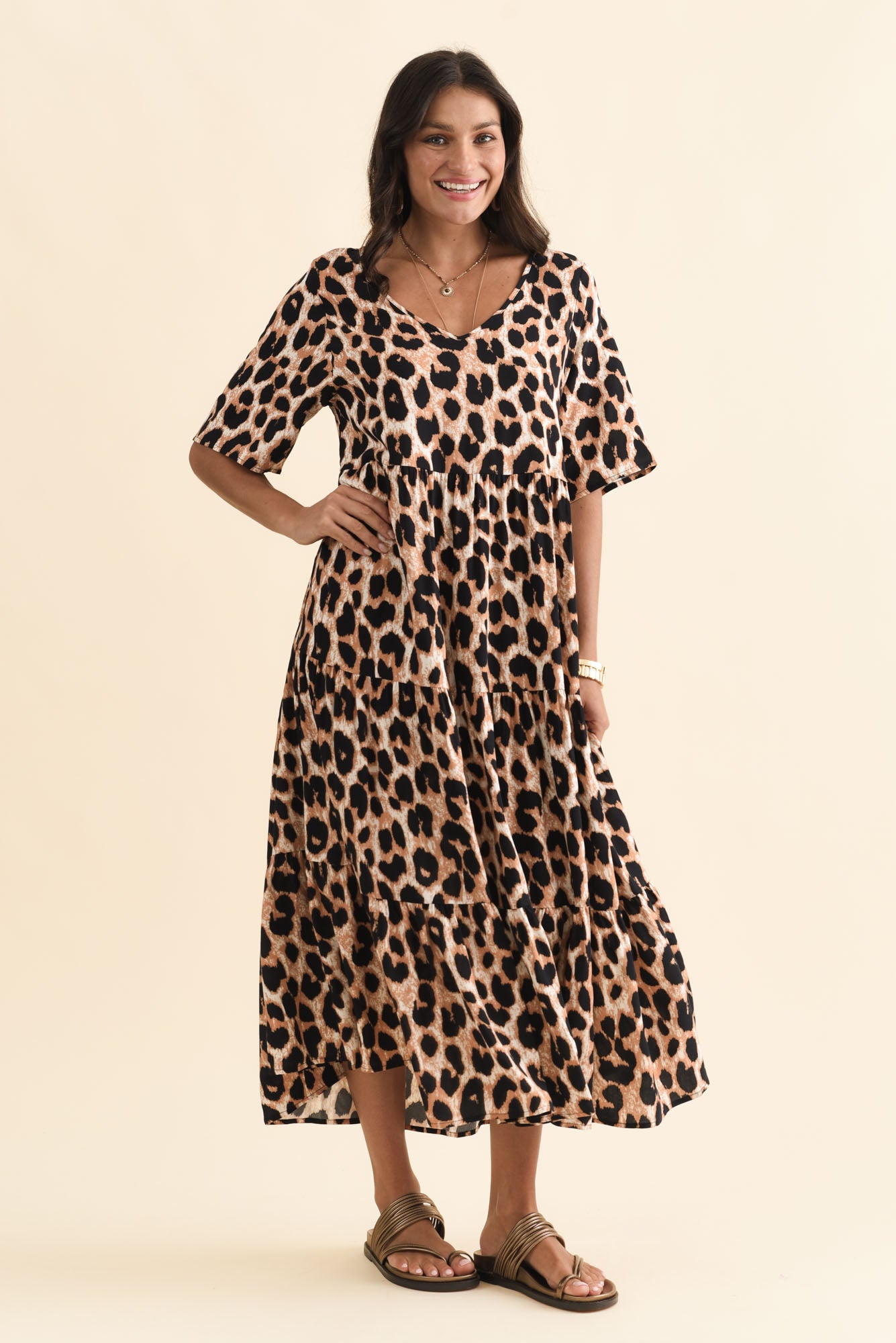 animal print maxi dress australia Dreamy Day Ruffle Trim Maxi Dress Leopard
