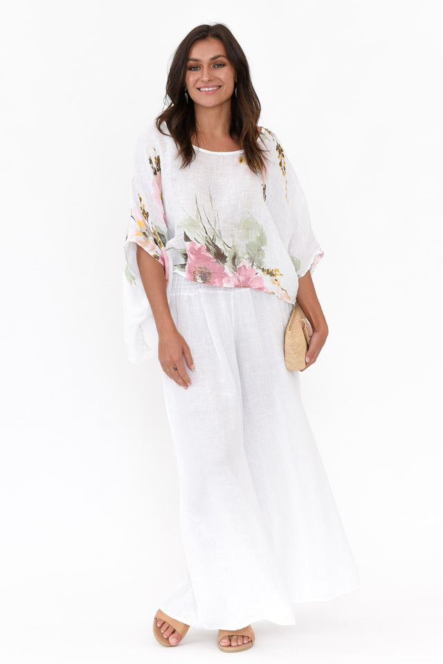 Turner White Floral Linen Scoop Neck Top