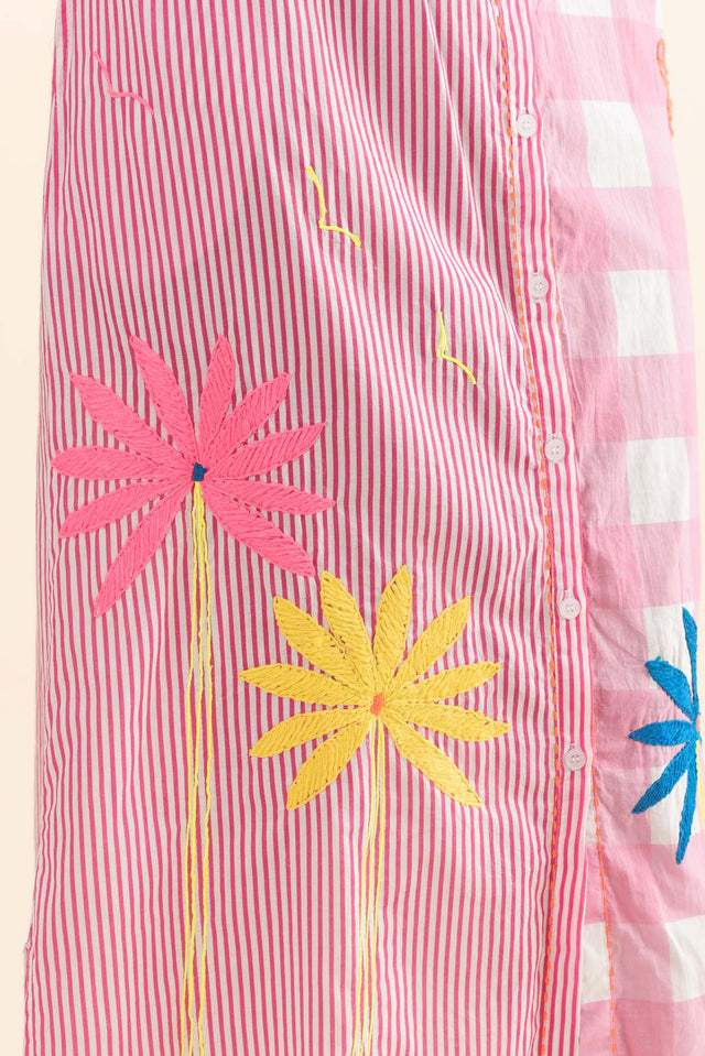 Tylen Pink Flora Cotton Embroidered Dress,Detail,Brunette model,alt text|model:MJ image 5