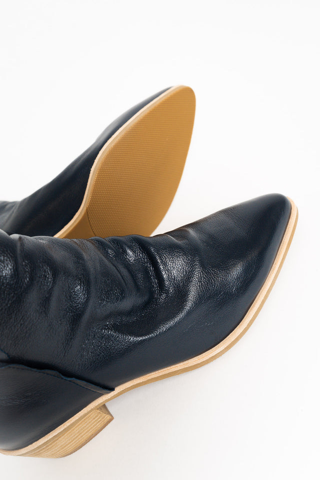 Uki Navy Leather Ankle Boot