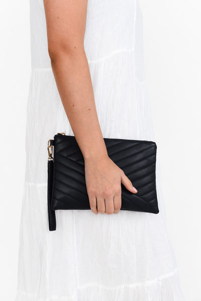 Una Charcoal Quilted Clutch