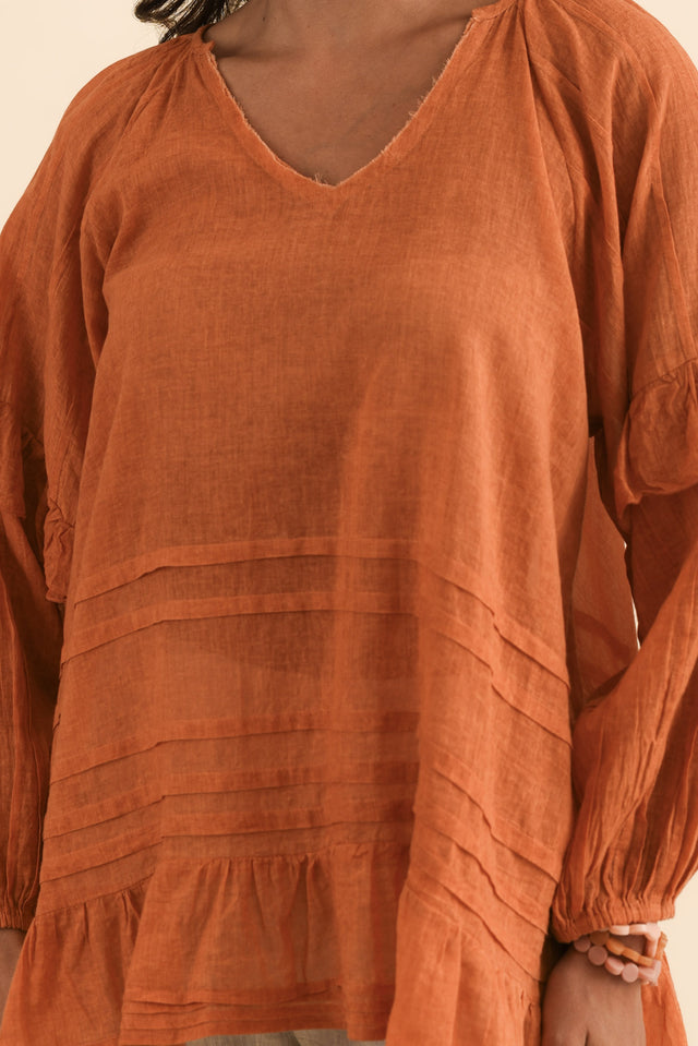 Valencia Orange Cotton Frill Top,Brunette model,alt text|model:Brontie image 6