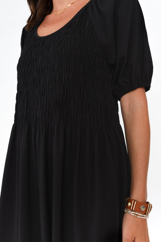 Vancouver Black Cotton Shirred Dress image 5