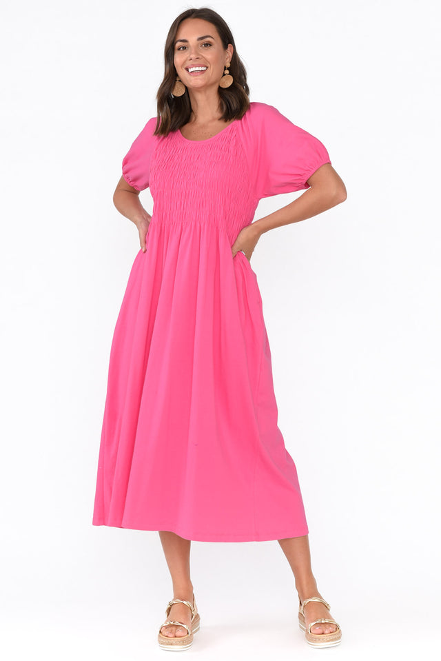 Vancouver Pink Cotton Shirred Dress image 3