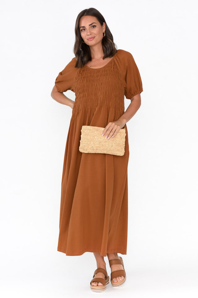 Vancouver Rust Cotton Shirred Dress