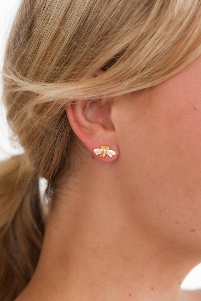 Venya White Bee Stud Earrings