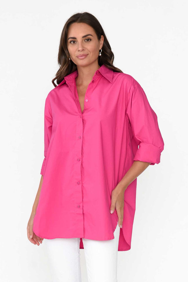 Verdel Hot Pink Cotton Shirt neckline_V Neck  image 1