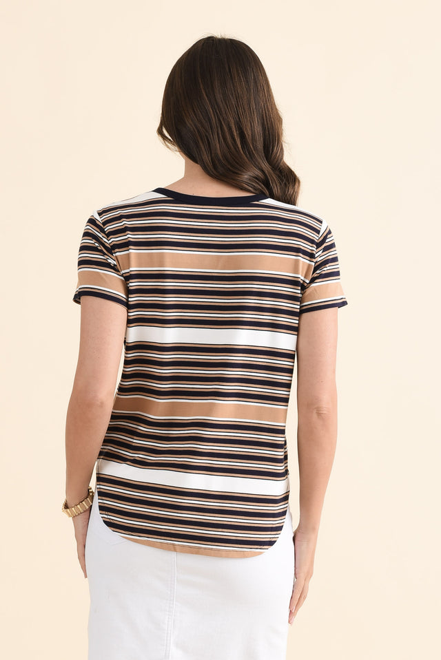 Veronica Tan Stripe Bamboo Tee,Back,Brunette model,alt text|model:MJ image 4