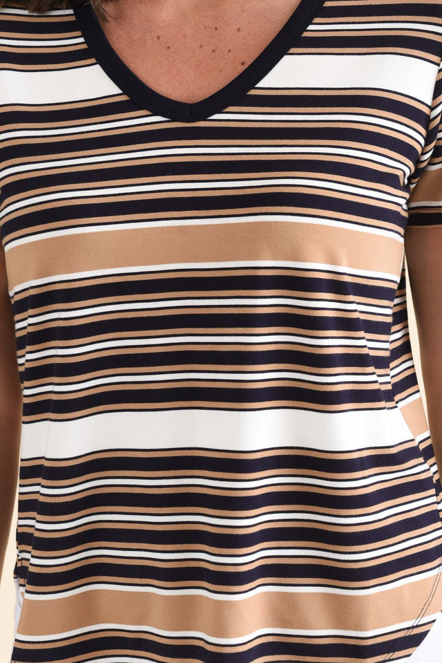 Veronica Tan Stripe Bamboo Tee,Detail,Brunette model,alt text|model:MJ image 5