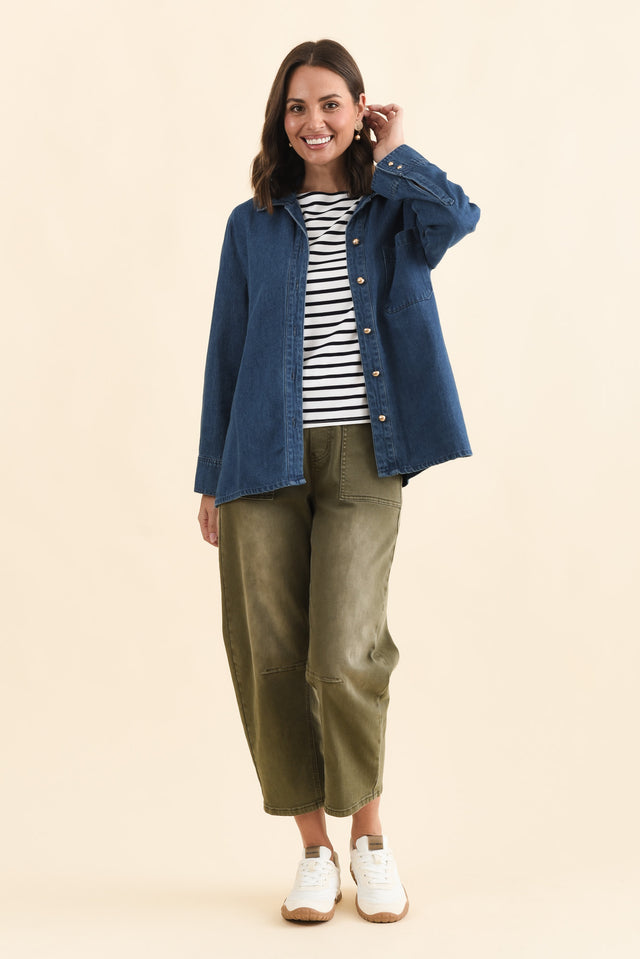 Vespa Mid Blue Denim Shirt,Brunette model,alt text|model:MJ image 6