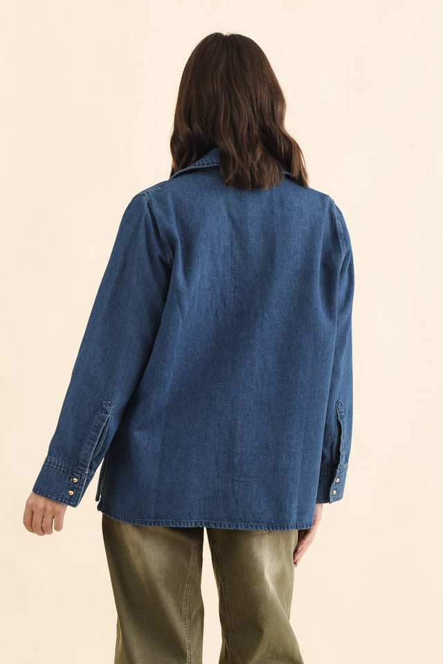 Vespa Mid Blue Denim Shirt,Brunette model,alt text|model:MJ image 4