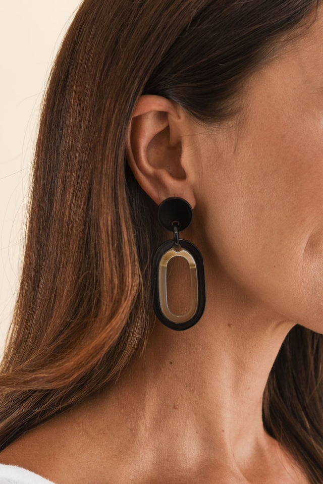 Via Black Oval Drop Earrings