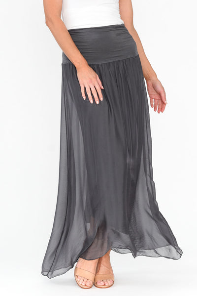 Viana Charcoal Silk Layer Skirt