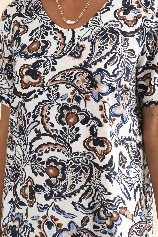 Victoria Cream Paisley Linen Blend Dress,Detail,Brunette model,alt text|model:Brontie image 5