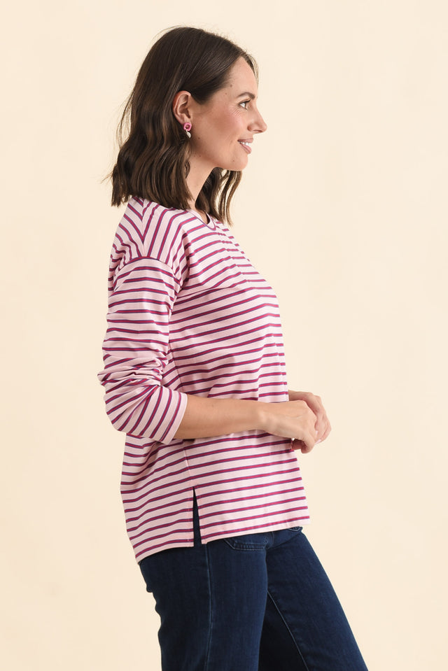 Vienna Purple Stripe Long Sleeve Tee,Brunette model,alt text|model:MJ image 4