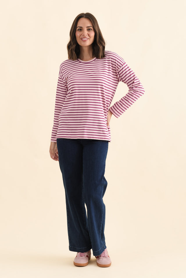 Vienna Purple Stripe Long Sleeve Tee,Brunette model,alt text|model:MJ image 7