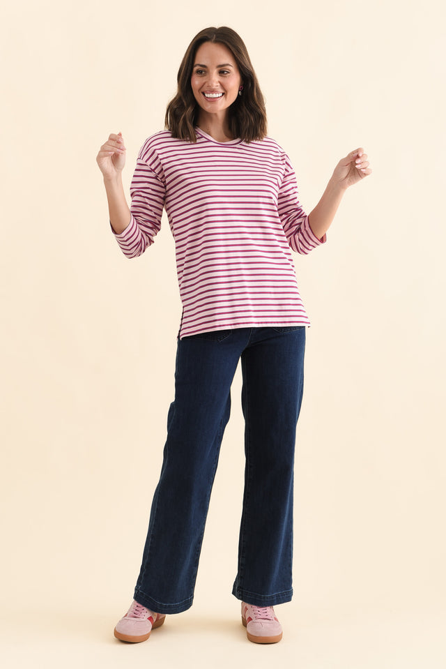Vienna Purple Stripe Long Sleeve Tee,Brunette model,alt text|model:MJ image 3