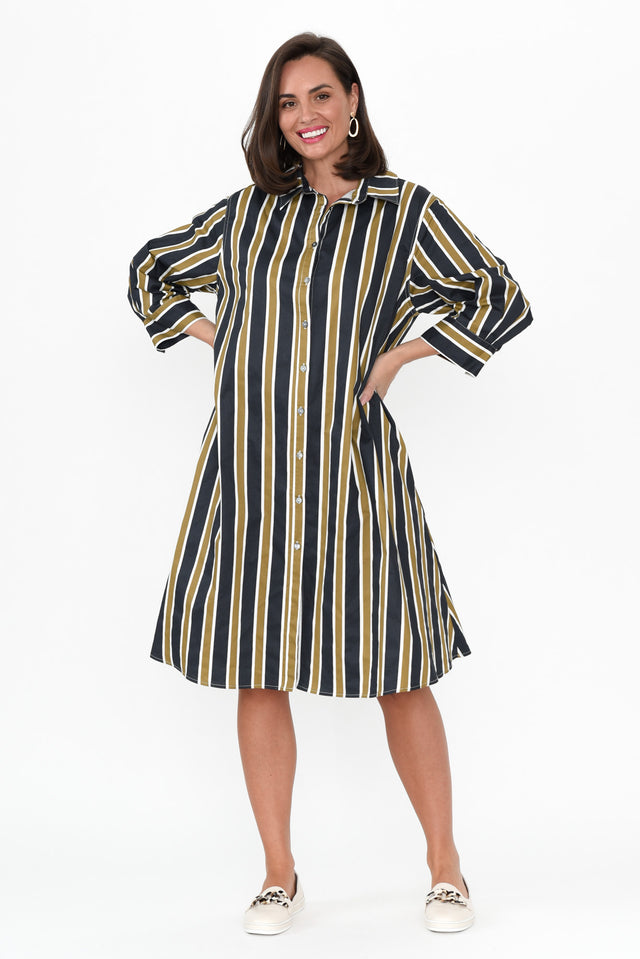 Violeta Navy Stripe Cotton Shirt Dress