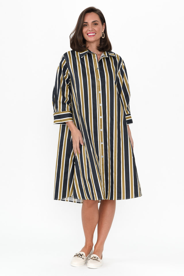 Violeta Navy Stripe Cotton Shirt Dress image 2