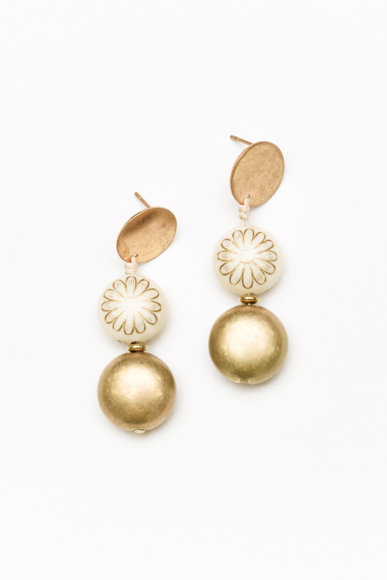 Gold bead drop earrings Clearance