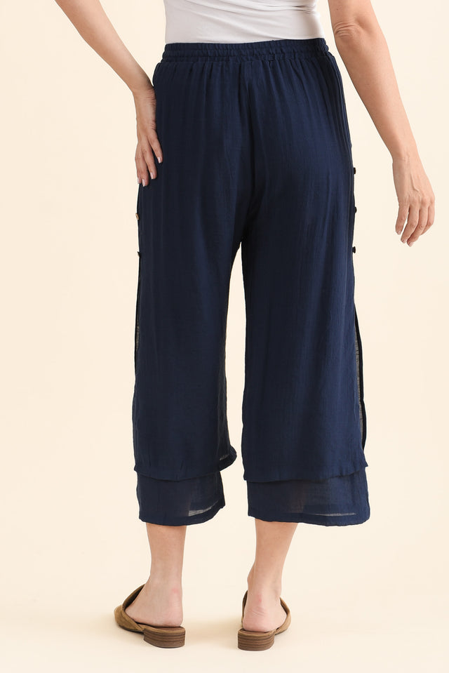 Watson Navy Cotton Blend Layered Pants,brunette model,Back of Outfit,alt text|model:MJ image 4