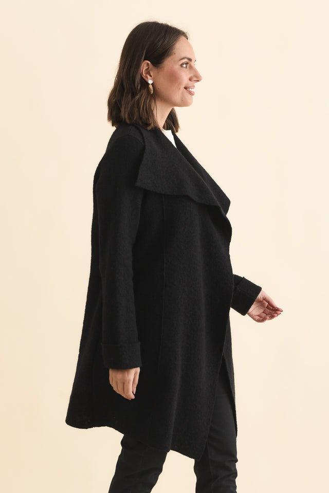 Wendell Black Wool Coat,Brunette model,alt text|model:MJ image 4