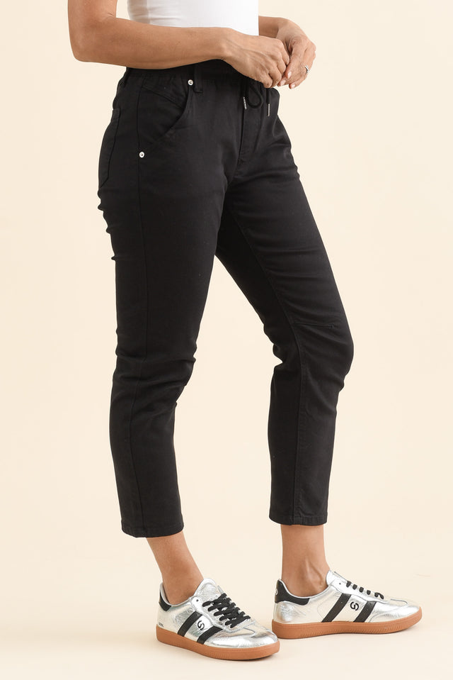 Whistler Black Cotton Jogger Pants,brunette model,Side of Outfit,alt text|model:Cara image 3