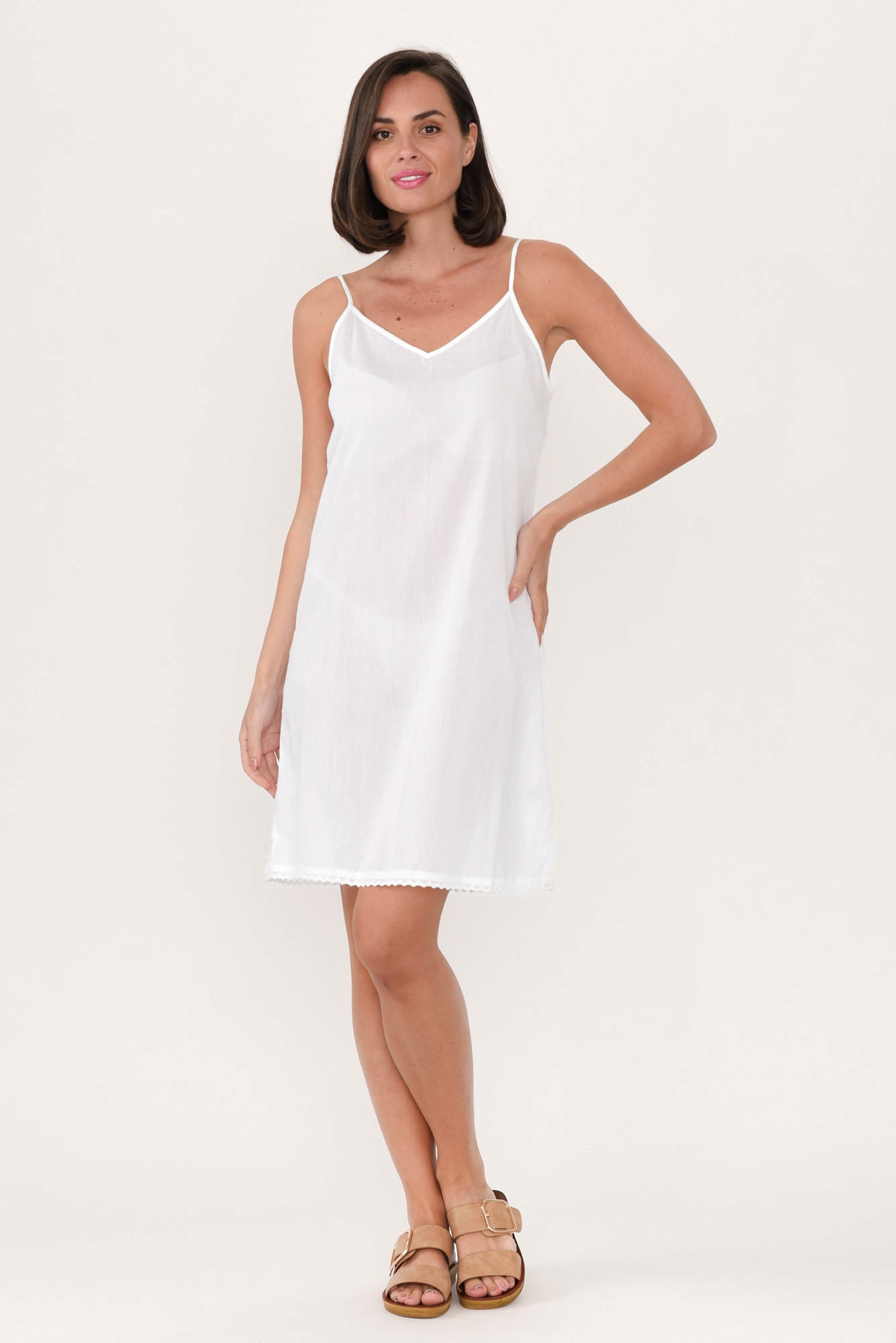 White Cotton Slip Dress Blue Bungalow AU