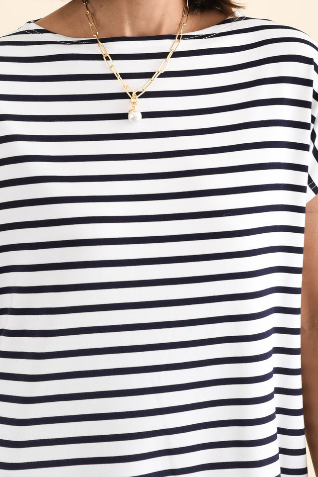 Wilde Navy Stripe Bamboo Box Tee,Brunette model,alt text|model:Cara image 6