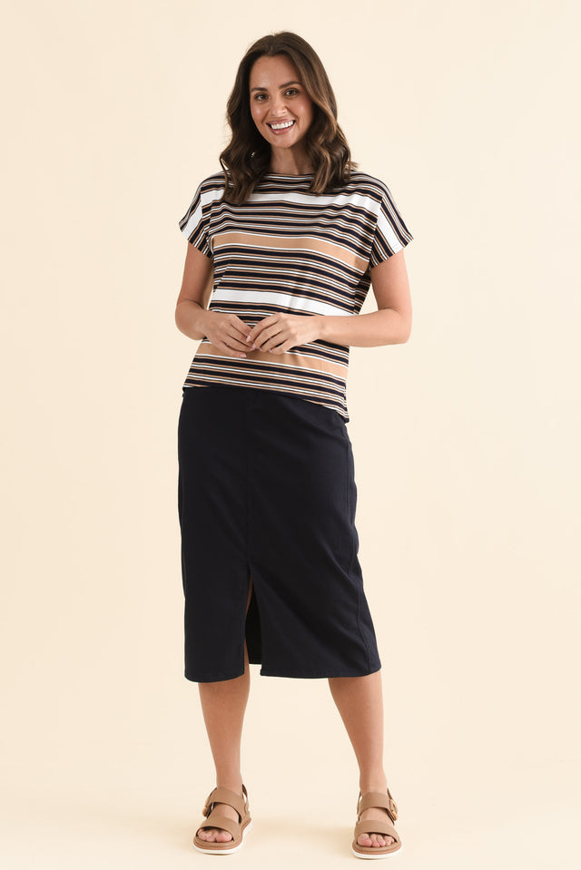Wilde Tan Stripe Bamboo Box Tee,Full Body,Brunette model,alt text|model:MJ image 6
