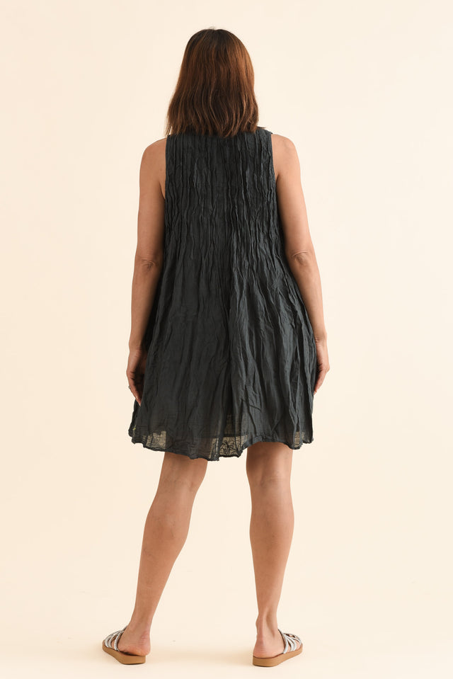Willa Charcoal Crinkle Cotton Dress,Back,Brunette model,alt text|model:Cara image 4