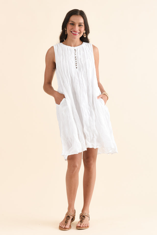 Willa White Crinkle Cotton Dress,Full Body,Brunette model,alt text|model:Brontie