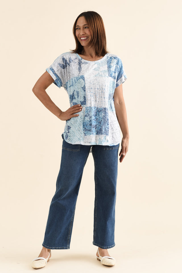 Wilona Blue Botanical Cotton Blend Tee,brunette model,Full Outfit,alt text|model:Cara image 6