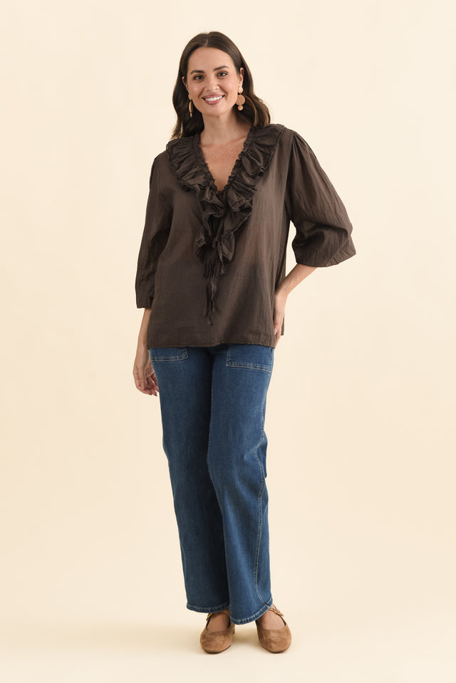 Winifred Chocolate Cotton Frill Top