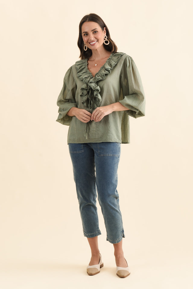 Winifred Khaki Cotton Frill Top