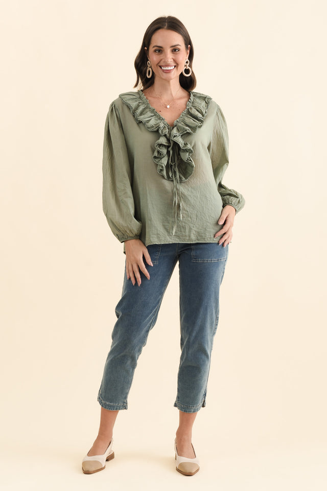 Winifred Khaki Cotton Frill Top image 6