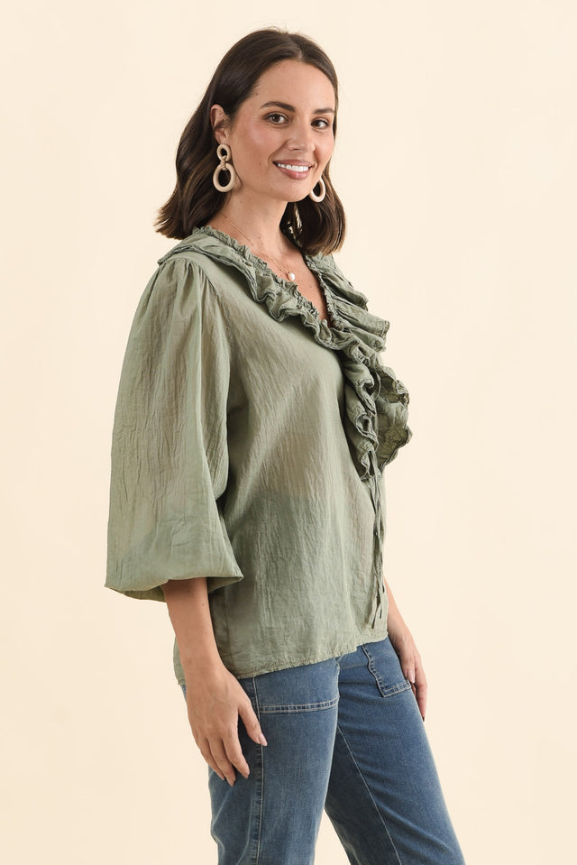 Winifred Khaki Cotton Frill Top image 3
