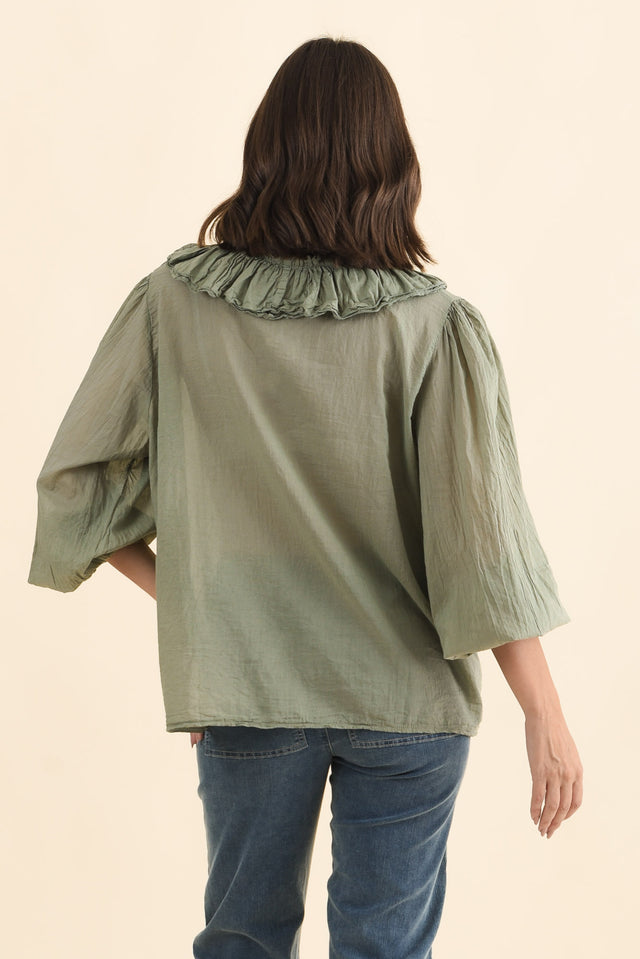 Winifred Khaki Cotton Frill Top image 4