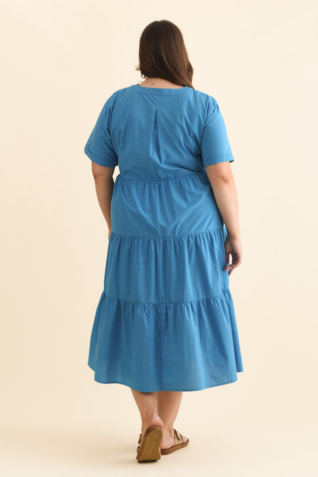 Winona Blue Cotton Button Dress,Brunette model,alt text|model:Gabby image 11