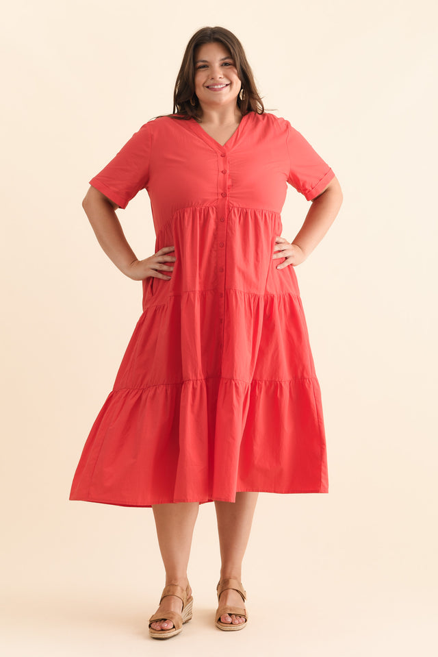 Winona Red Cotton Button Dress,Brunette model,alt text|model:Gabby image 10