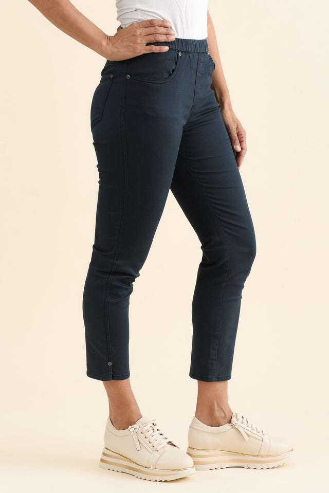 Winslet Navy 7/8 Pants,brunette model,Side of Outfit,alt text|model:Cara image 3
