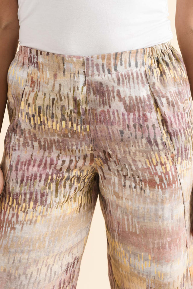Xandra Yellow Abstract Linen Pocket Pants,Detail,Brunette model,alt text|model:Cara image 5