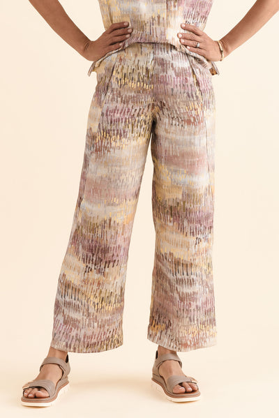 Xandra Yellow Abstract Linen Pocket Pants
