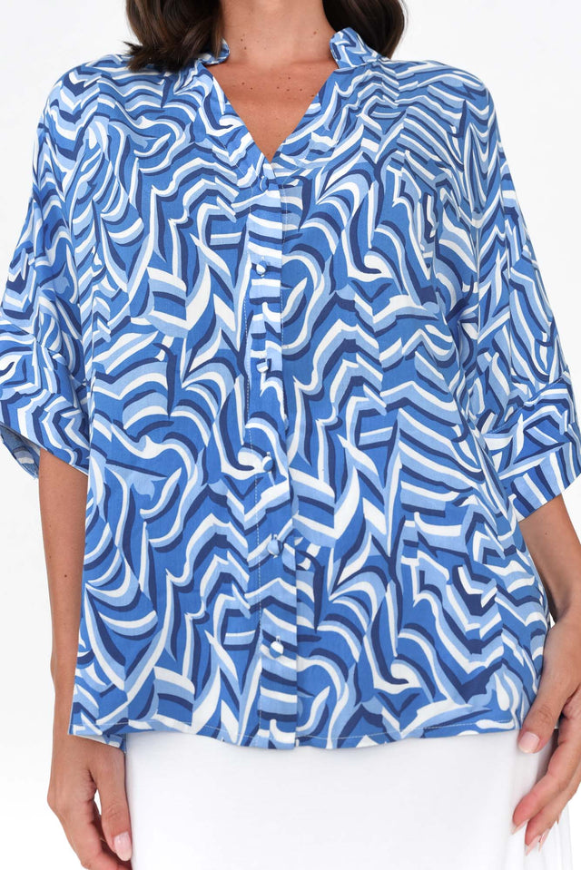 Yancy Blue Swirl V Neck Shirt image 6