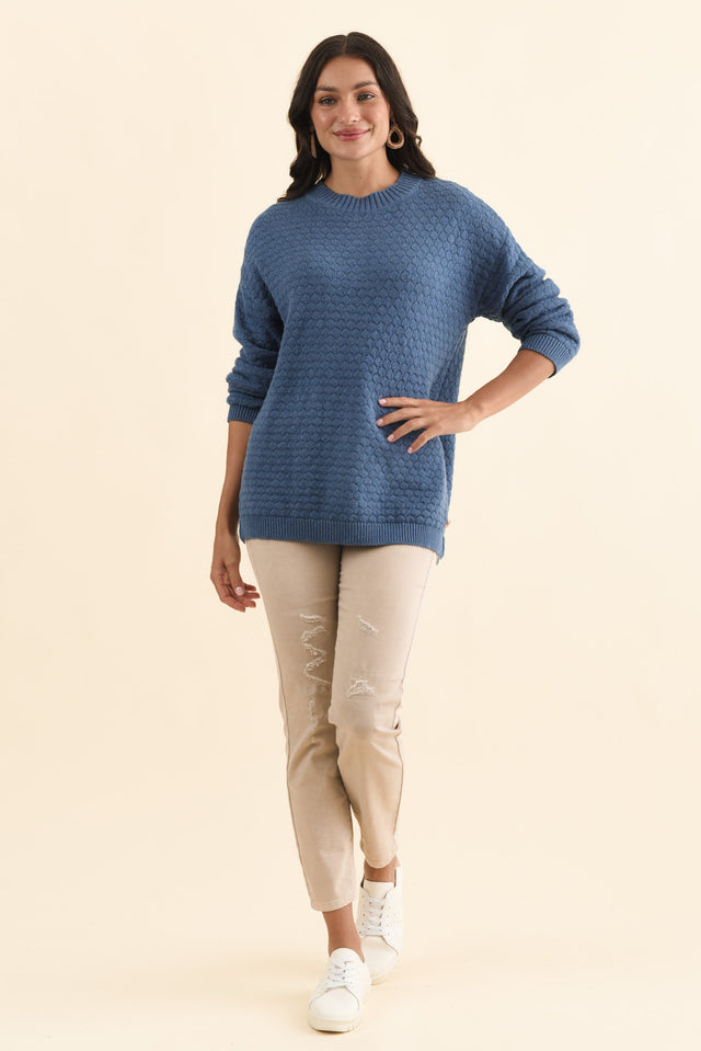 Yanny Blue Organic Cotton Knit Jumper,Brunette model,alt text|model:Brontie image 7