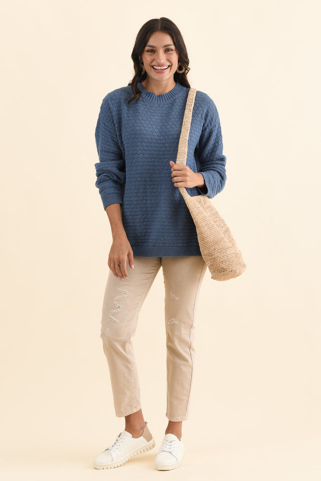 Yanny Blue Organic Cotton Knit Jumper,Brunette model,alt text|model:Brontie image 3