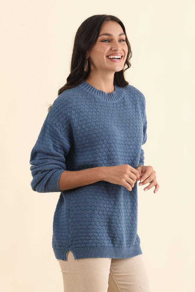 Yanny Blue Organic Cotton Knit Jumper,Brunette model,alt text|model:Brontie image 4